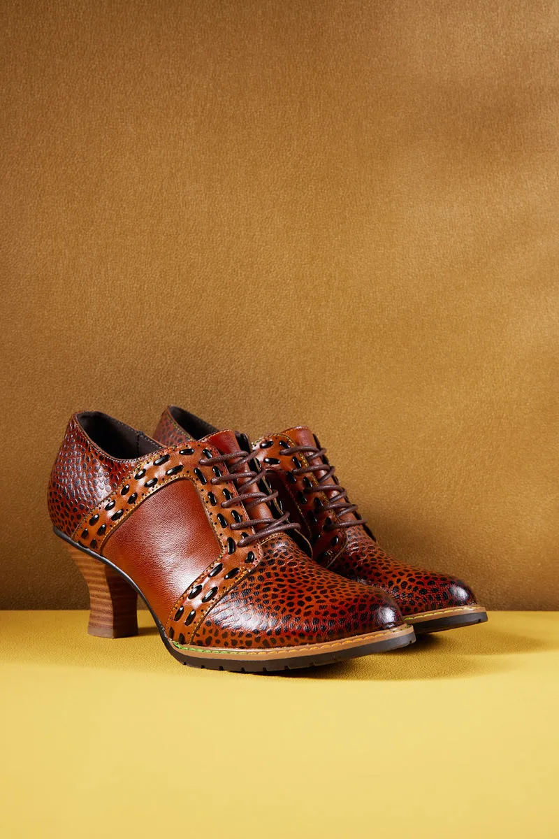 Vicconfy | Veronika Crack Patterned Leather Oxford - Brown