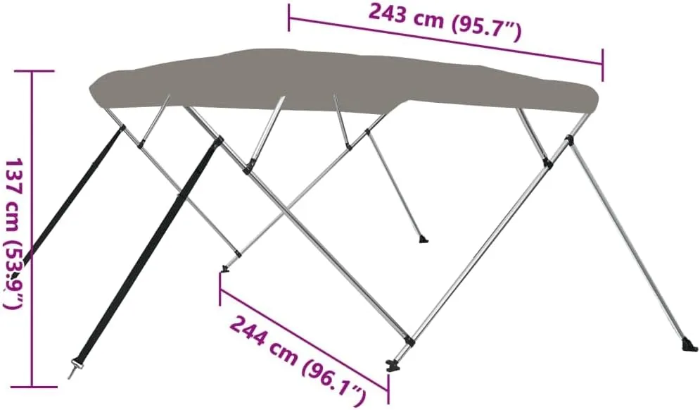 vidaXL 3-Bow Bimini Top/Boat Canopy - Adjustable Dimensions, Weather-Resistant, UV Protective, Polyester Material with PU Coating - Easy Assembly and Mounting - White