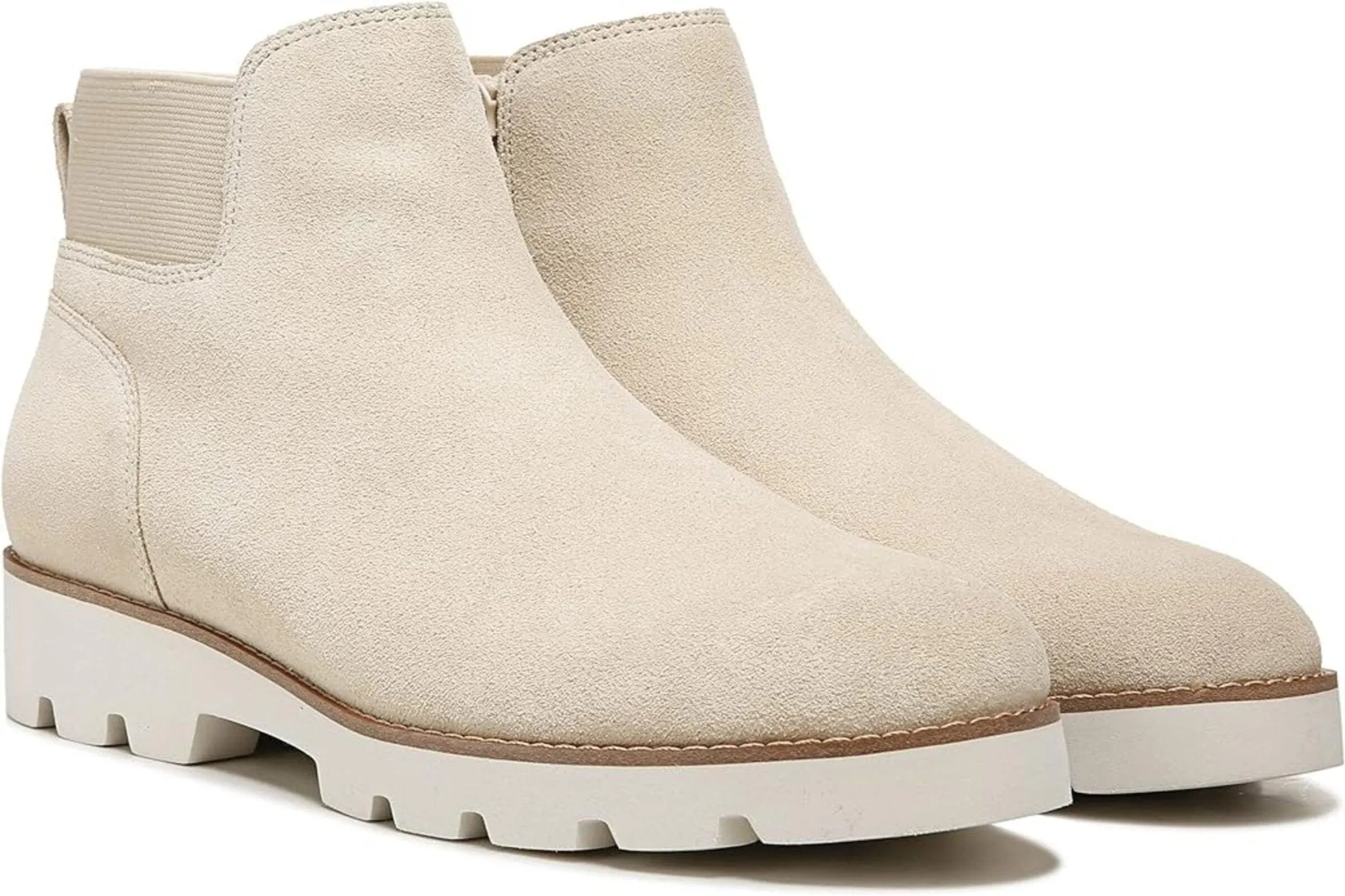 Vionic Women's Brionie Chelsea Pull-Up Short Ankle Semolina  Beige Suede Boot