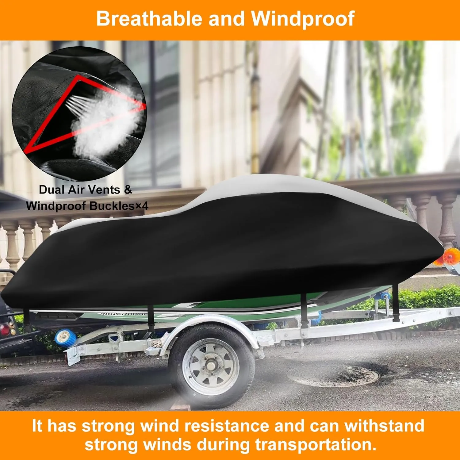Waterproof Jet Ski Covers,Upgraded 420D Heavy Duty Motorboat Cover,2 Air Vent Marine Grade UV Resistant for Seadoo,Kawasaki,Waverunner Polaris from 126" to 135"(Silver Black)