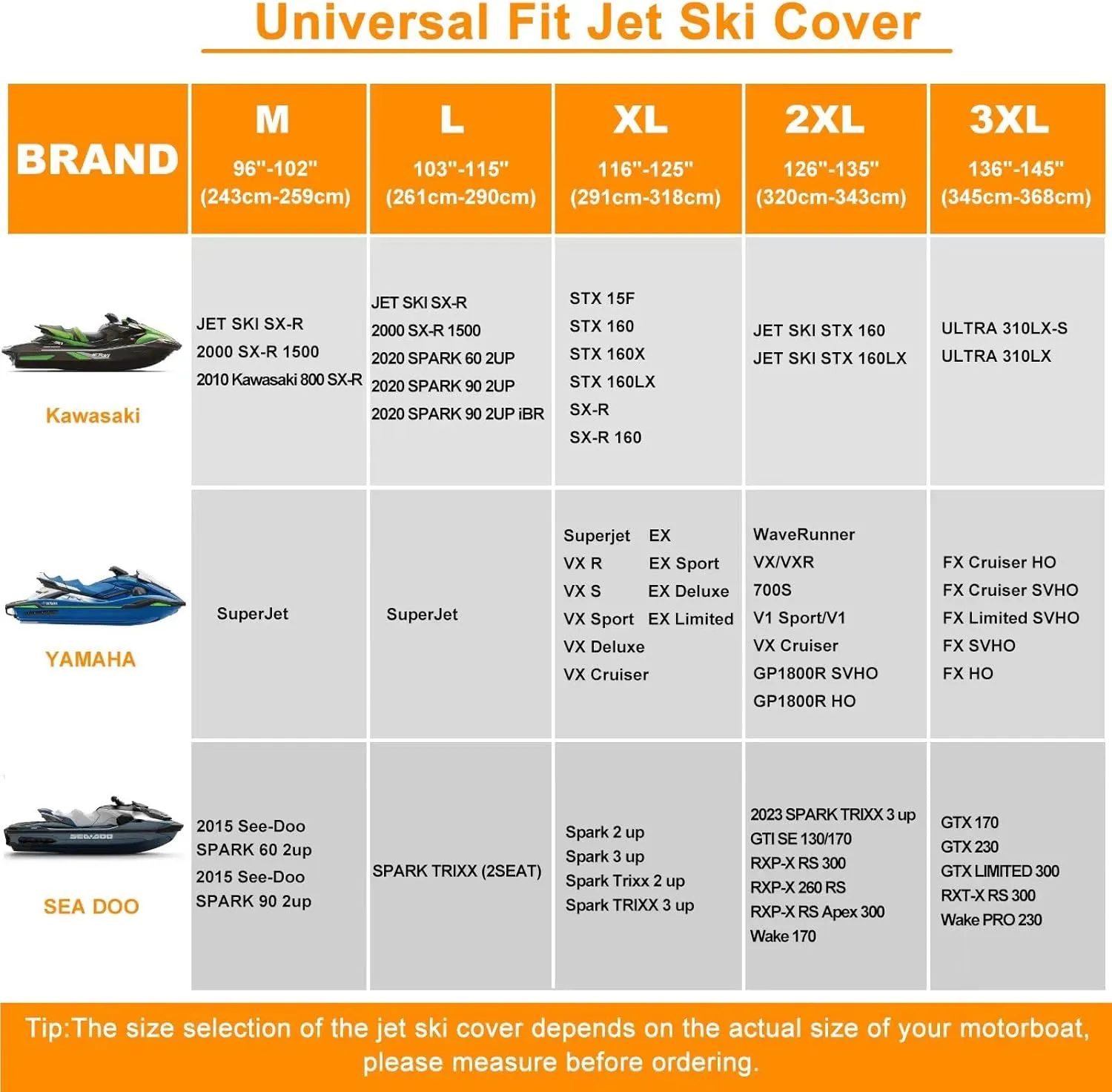 Waterproof Jet Ski Covers,Upgraded 420D Heavy Duty Motorboat Cover,2 Air Vent Marine Grade UV Resistant for Seadoo,Kawasaki,Waverunner Polaris from 126" to 135"(Silver Black)