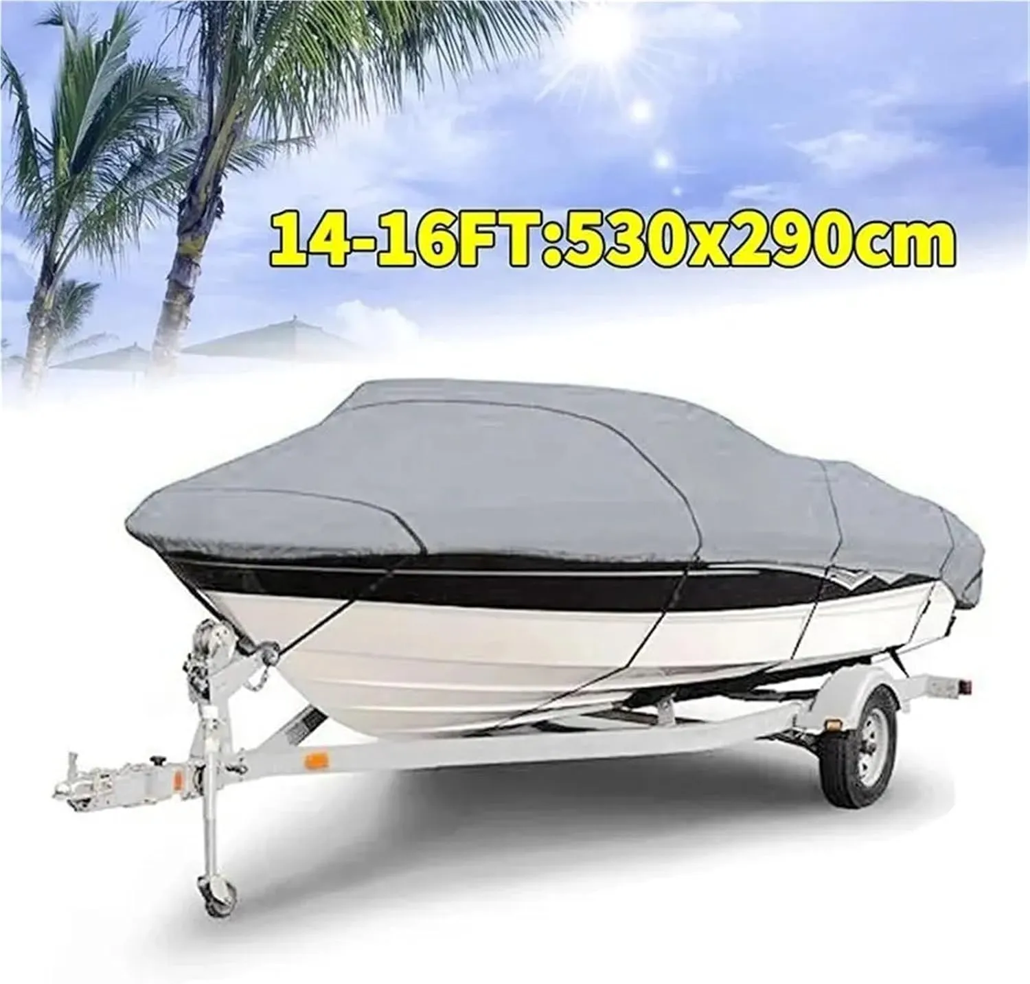 Waterproof Yacht Cover 11–22ft – Anti-Tear & Silver Reflective for Outdoor Use for Boats(14-16ft (530 X290cm))
