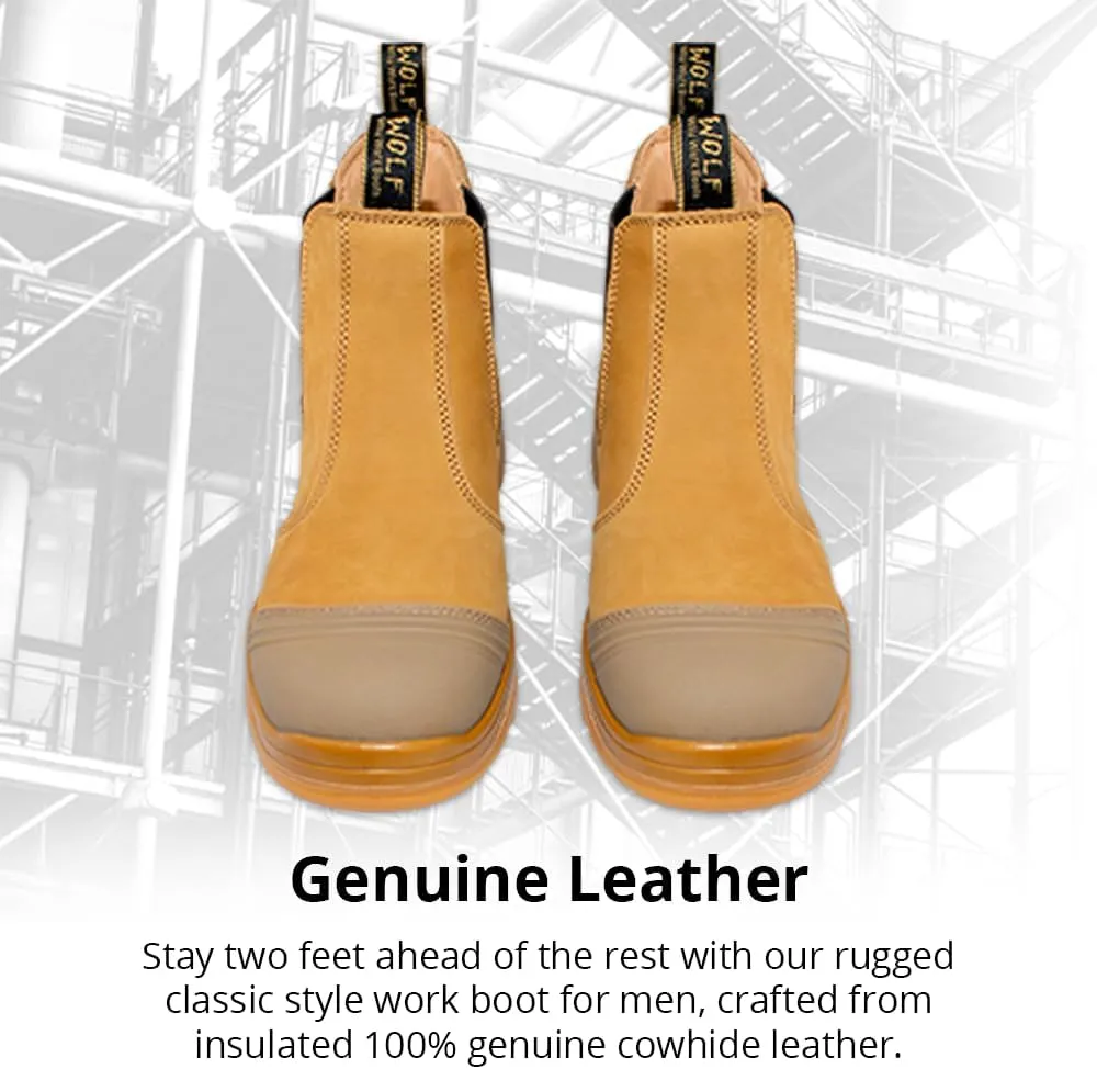 Wolf Work Boot | 100% Genuine Upper Leather | Oil, Heat, Chemical, Abrasion | Electrical Hazards | Non-Slip Rubber Sole | Construction | Industrial PPE