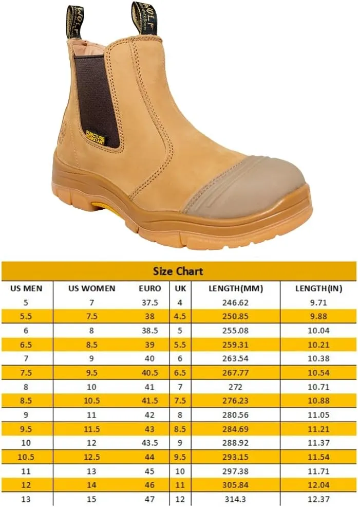 Wolf Work Boot | 100% Genuine Upper Leather | Oil, Heat, Chemical, Abrasion | Electrical Hazards | Non-Slip Rubber Sole | Construction | Industrial PPE