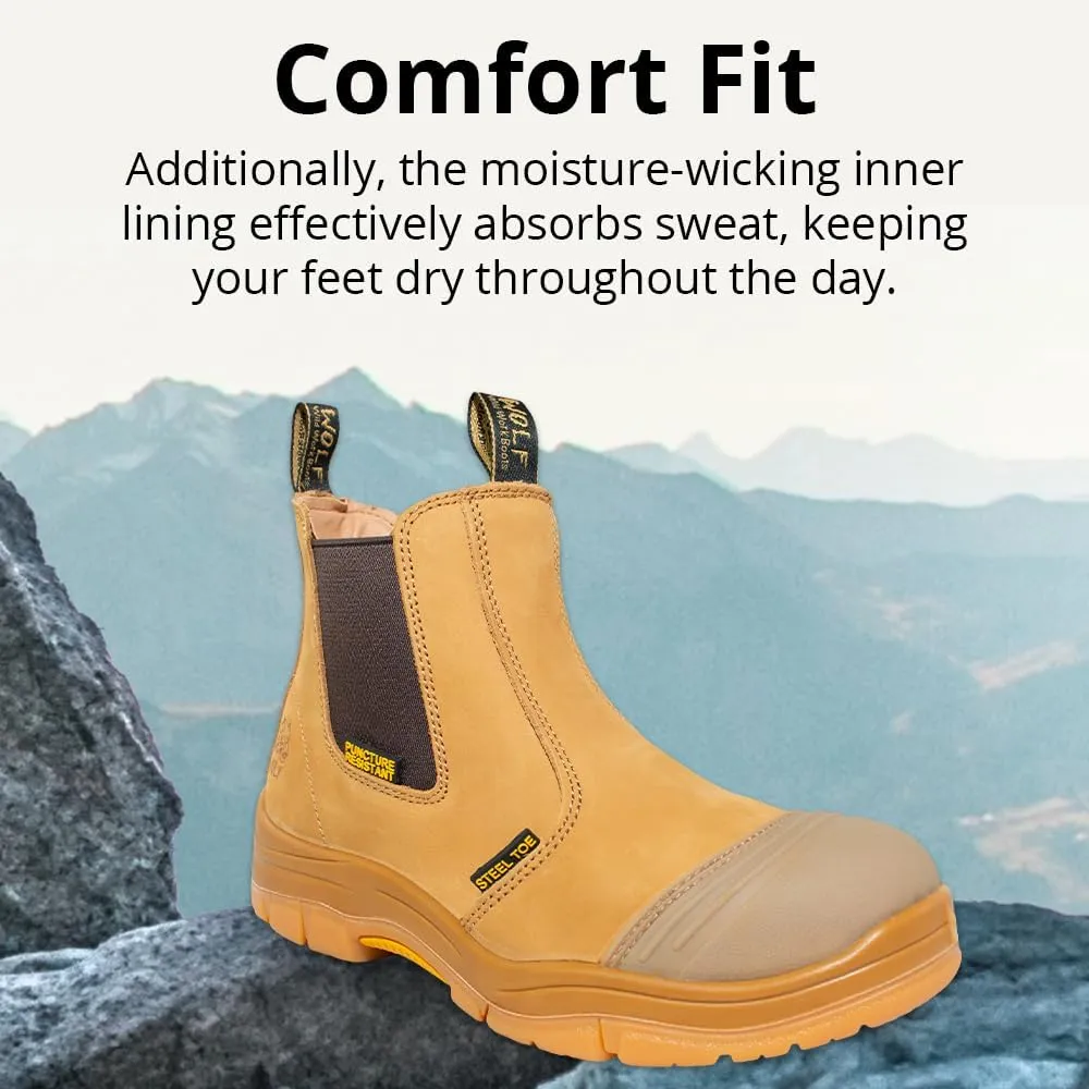 Wolf Work Boot | 100% Genuine Upper Leather | Oil, Heat, Chemical, Abrasion | Electrical Hazards | Non-Slip Rubber Sole | Construction | Industrial PPE