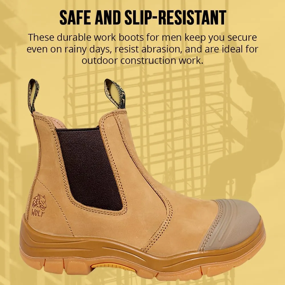Wolf Work Boot | 100% Genuine Upper Leather | Oil, Heat, Chemical, Abrasion | Electrical Hazards | Non-Slip Rubber Sole | Construction | Industrial PPE