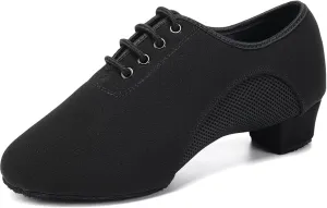 Women's Ballroom Dance Shoes with Mesh Lace-up Closed Toe Suede Sole Professional Modern Salsa Latin Teaching Practice Performance Dance Shoes,Black