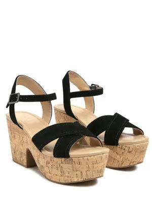 women's  HIGH HEELED BLOCK SANDAL IN BLACK
