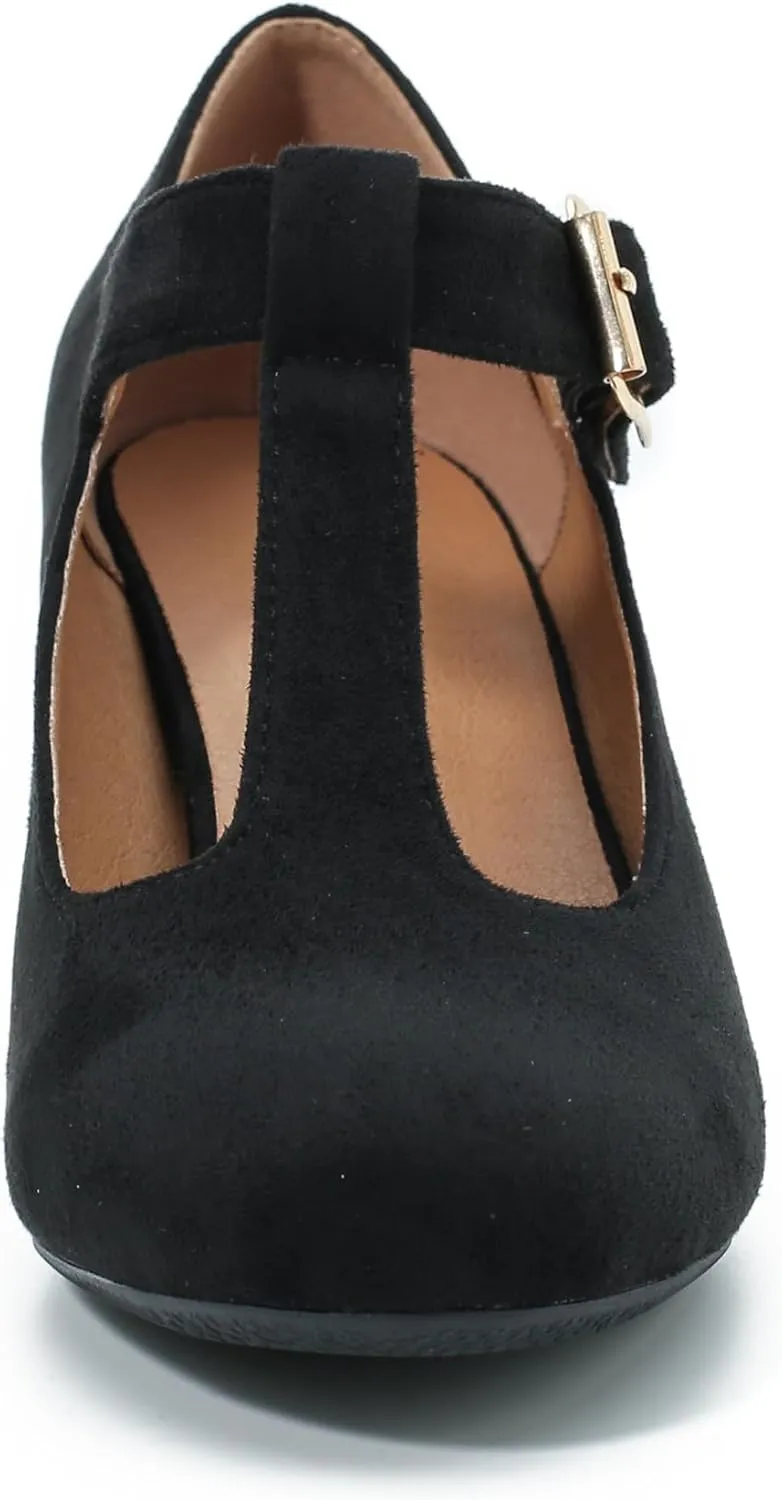 Women's Mary Jane Pumps T-Strap Block Chunky High Heels Ankle Strap Buckle Comfortable Wedding Dress Evening Party Shoes