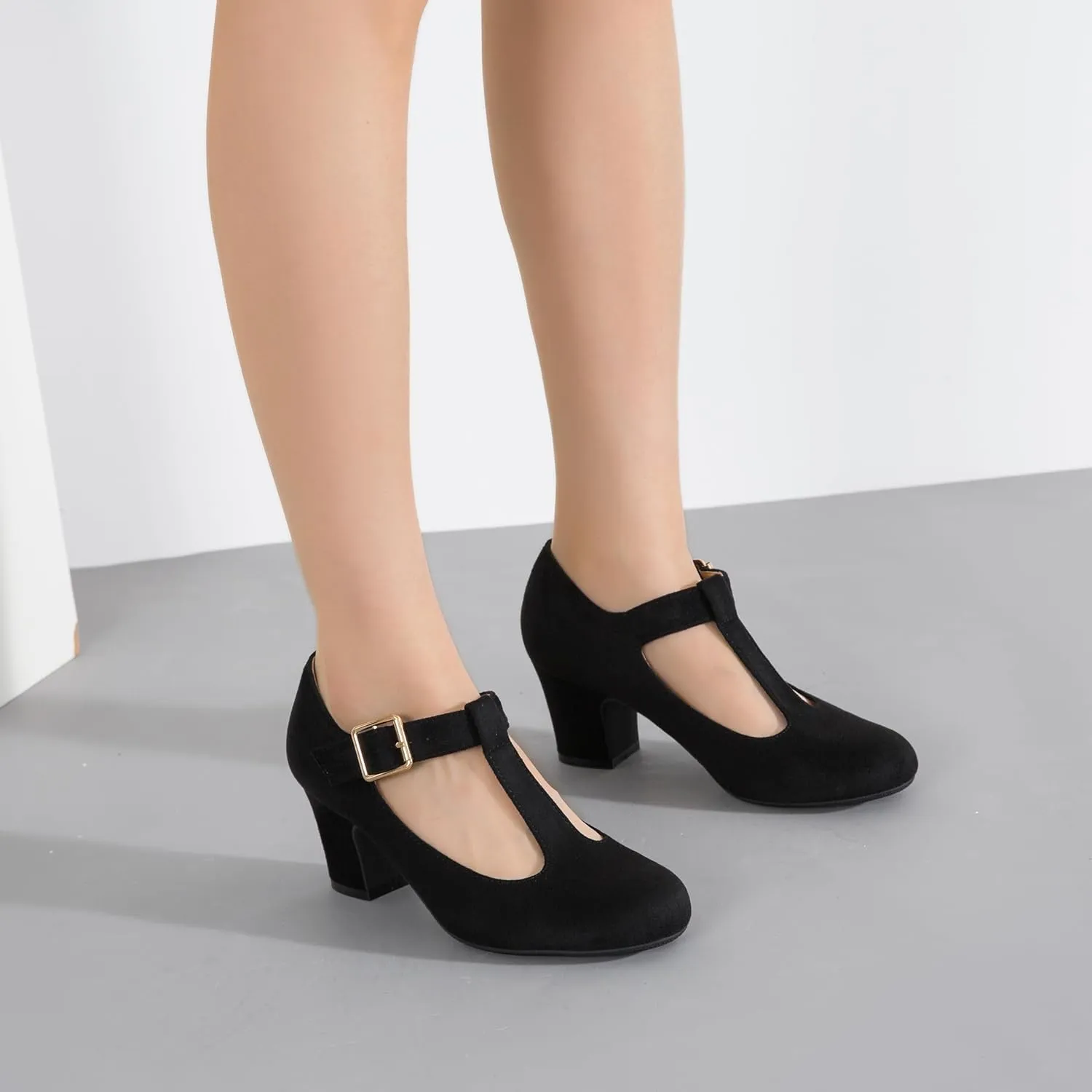 Women's Mary Jane Pumps T-Strap Block Chunky High Heels Ankle Strap Buckle Comfortable Wedding Dress Evening Party Shoes