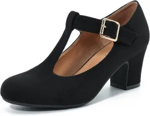 Women's Mary Jane Pumps T-Strap Block Chunky High Heels Ankle Strap Buckle Comfortable Wedding Dress Evening Party Shoes