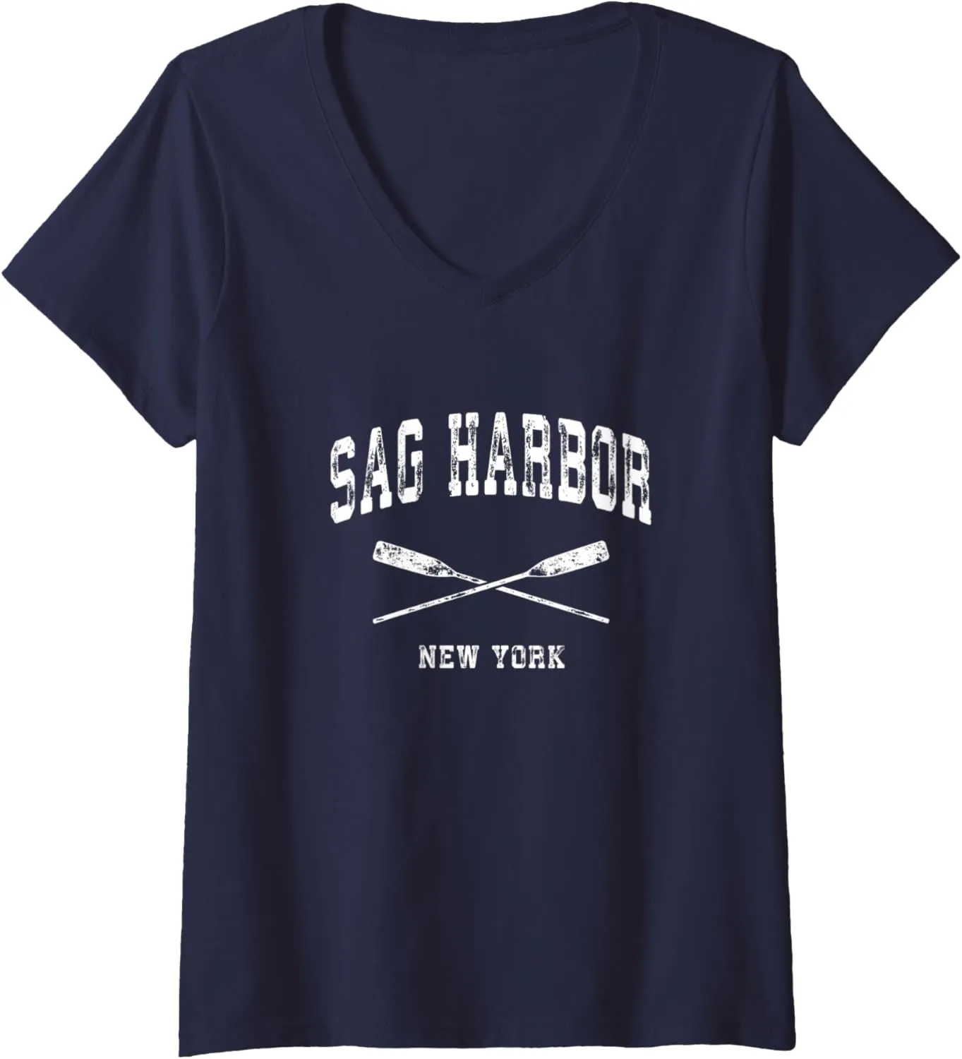 Womens Sag Harbor New York Vintage Nautical Crossed Oars V-Neck T-Shirt