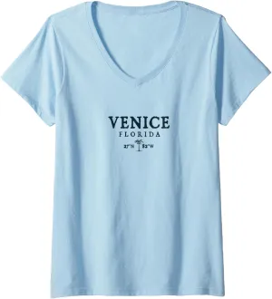 Womens Venice Beach Florida Palm Tree Surf Beach Gift Tee V-Neck T-Shirt