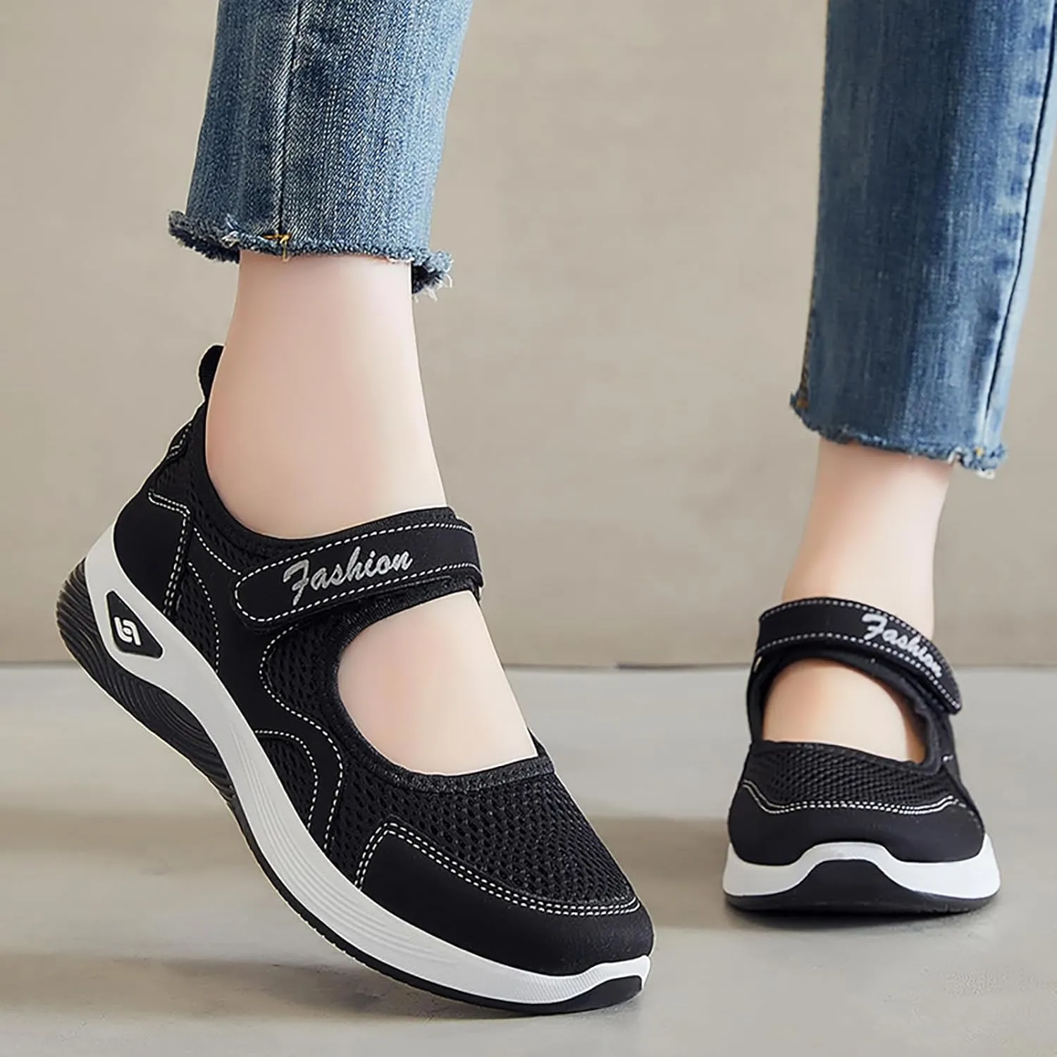 Womens Walking Shoes Casual Breathable Closed Toe Mesh Hollow Out Outdoor Sport Sneakers Summer Lightweight Comfortable Non-Slip Soft Sole Wedge Footwear