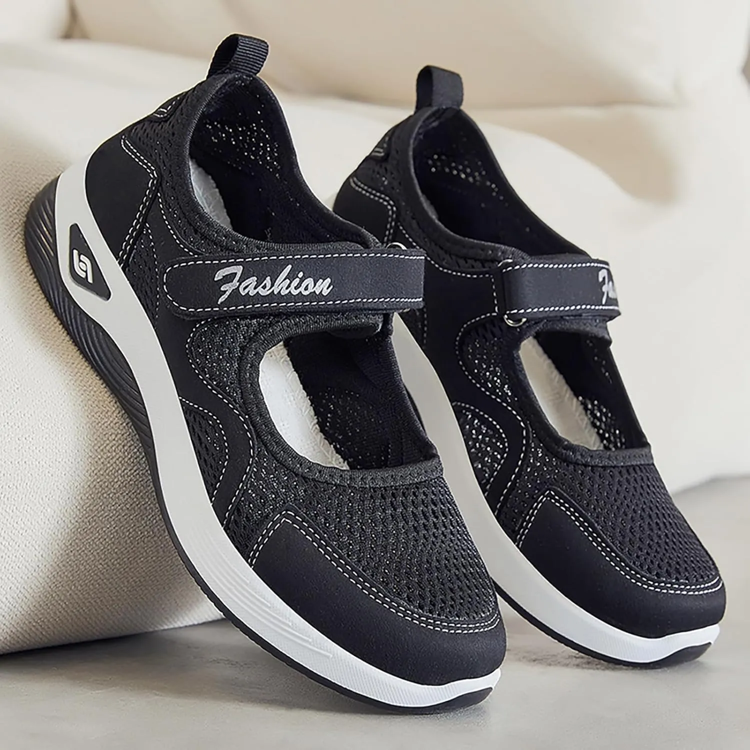 Womens Walking Shoes Casual Breathable Closed Toe Mesh Hollow Out Outdoor Sport Sneakers Summer Lightweight Comfortable Non-Slip Soft Sole Wedge Footwear