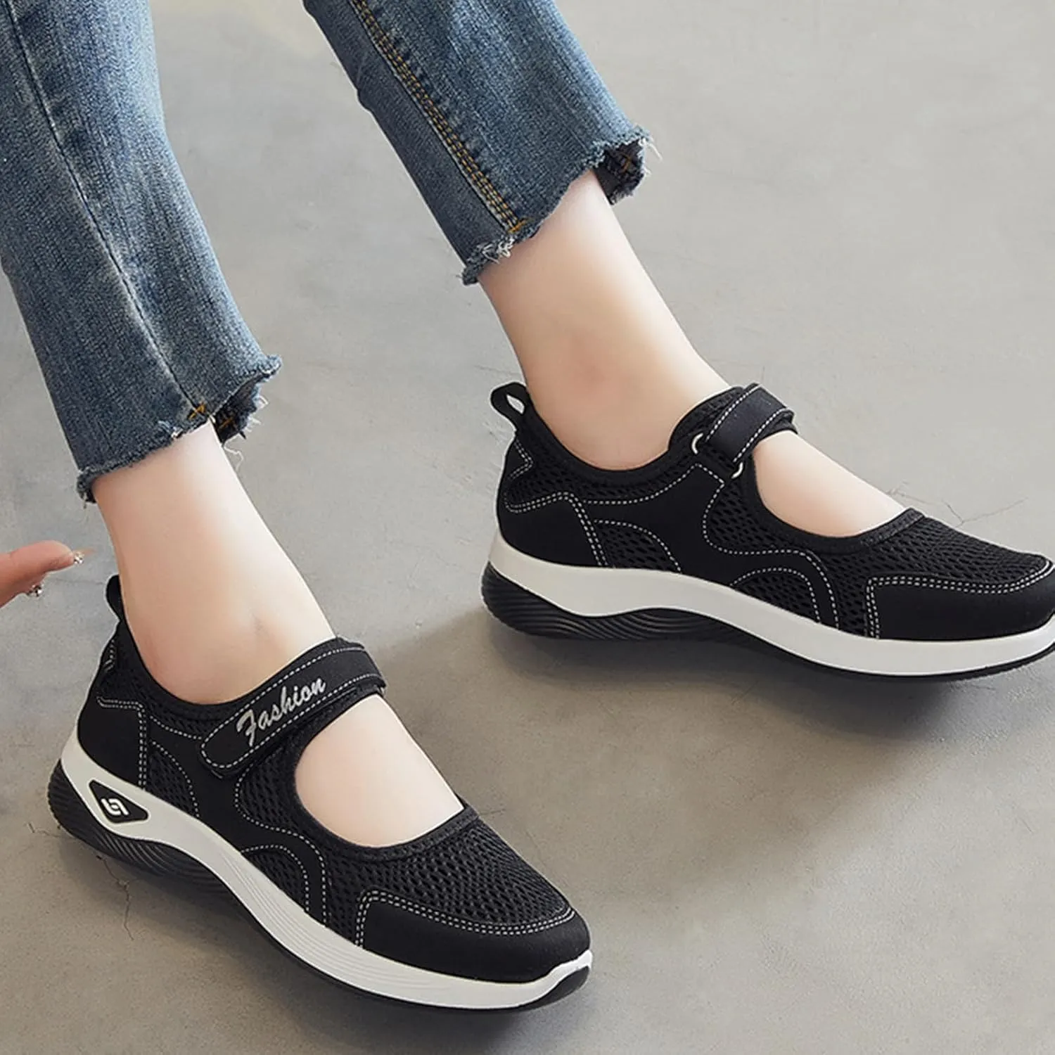 Womens Walking Shoes Casual Breathable Closed Toe Mesh Hollow Out Outdoor Sport Sneakers Summer Lightweight Comfortable Non-Slip Soft Sole Wedge Footwear