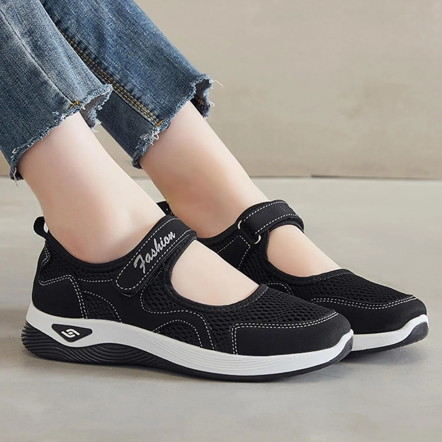 Womens Walking Shoes Casual Breathable Closed Toe Mesh Hollow Out Outdoor Sport Sneakers Summer Lightweight Comfortable Non-Slip Soft Sole Wedge Footwear