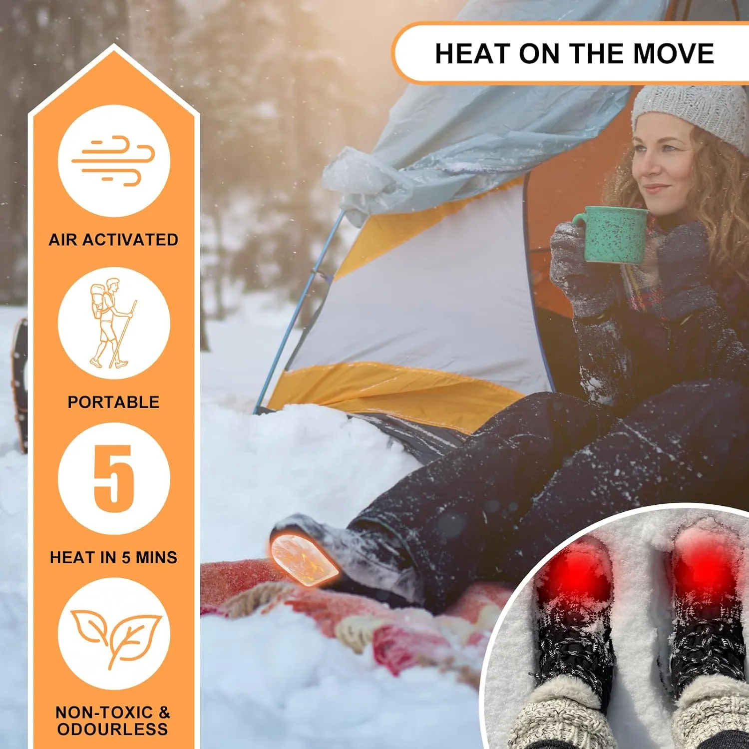 WORLD-BIO Toe Warmers Adhesive 10/20/30/40 Pairs - Long Lasting Safe Natural Odorless Air Activated Warmers Up to 8 Hours of Heat - Heated Insoles Toe Foot Warmers Keep Foot Warm in Chill Winter