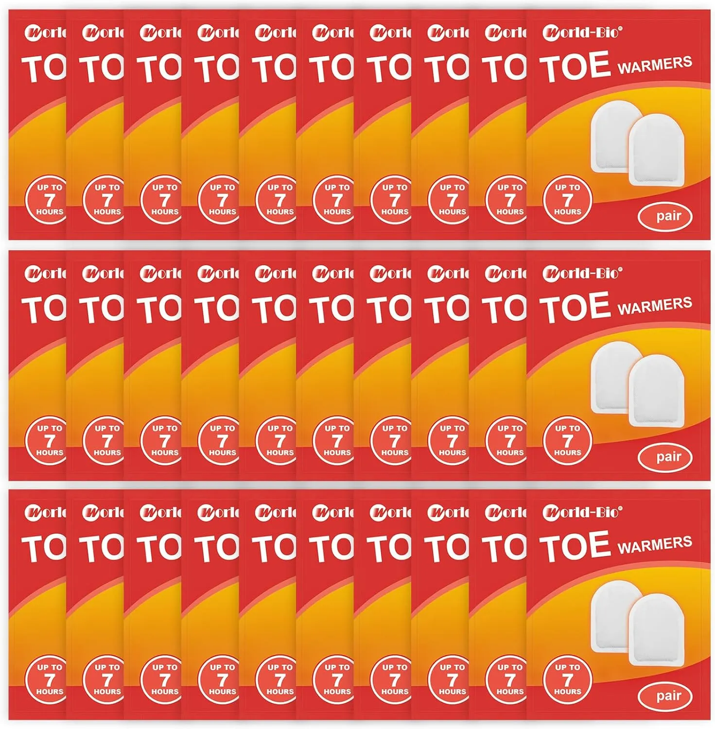 WORLD-BIO Toe Warmers Adhesive 10/20/30/40 Pairs - Long Lasting Safe Natural Odorless Air Activated Warmers Up to 8 Hours of Heat - Heated Insoles Toe Foot Warmers Keep Foot Warm in Chill Winter