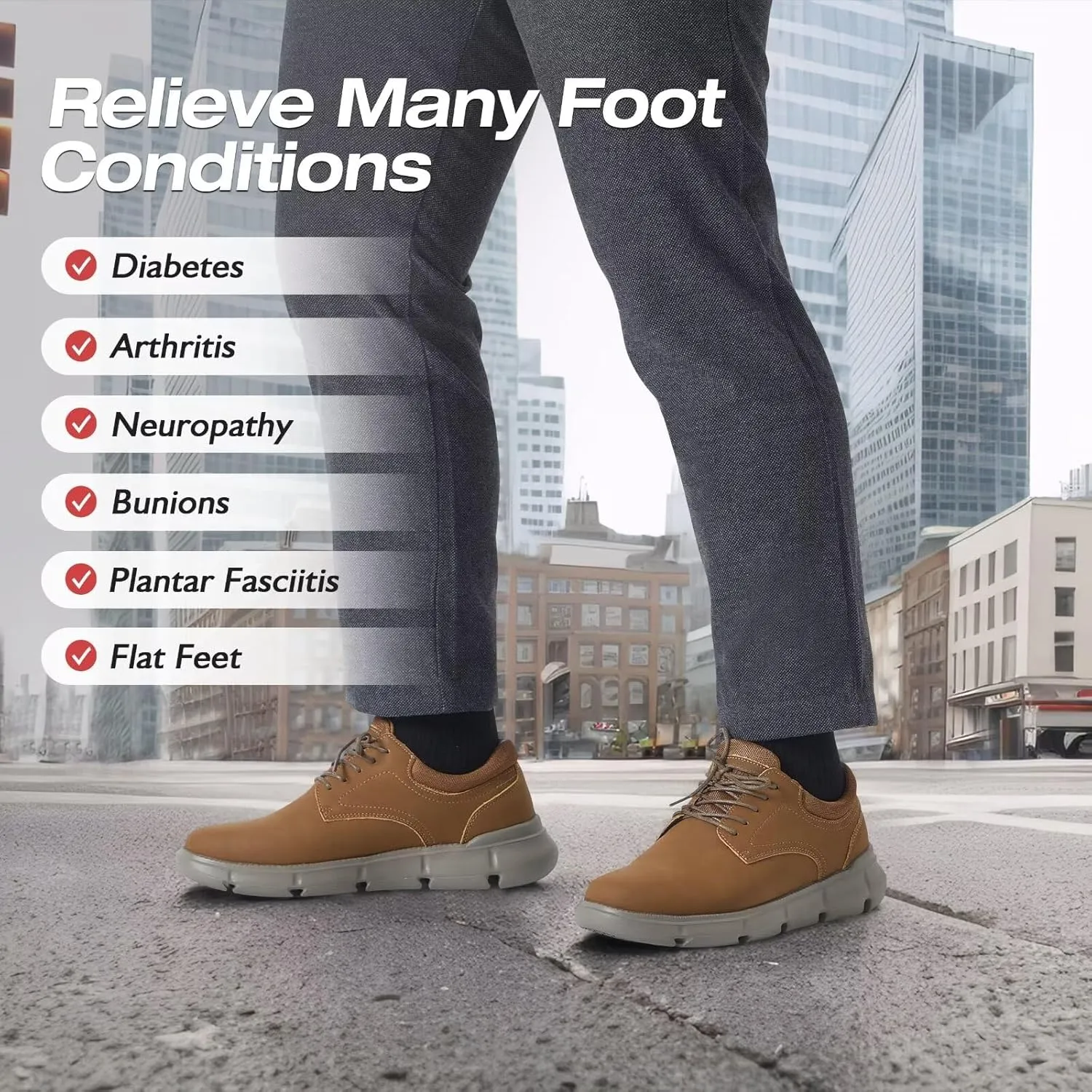 XPACS Men's Orthopedic Leather Dress Walking Shoes: Comfortable Arch Support Orthotic Plantar Fasciitis Business Casual Oxford, Flat Feet Formal Tennis Work Shoes for Foot and Heel Pain Relief