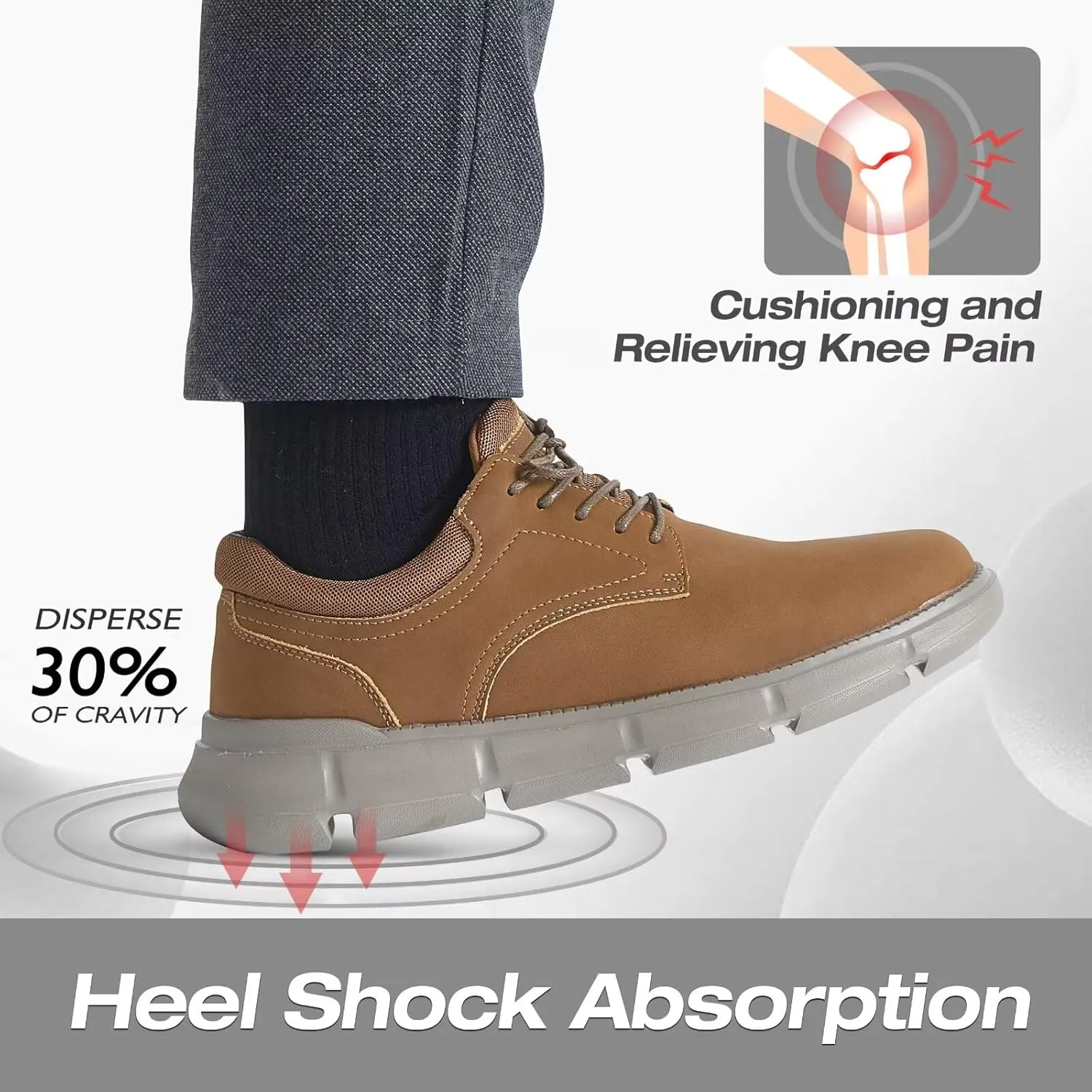 XPACS Men's Orthopedic Leather Dress Walking Shoes: Comfortable Arch Support Orthotic Plantar Fasciitis Business Casual Oxford, Flat Feet Formal Tennis Work Shoes for Foot and Heel Pain Relief