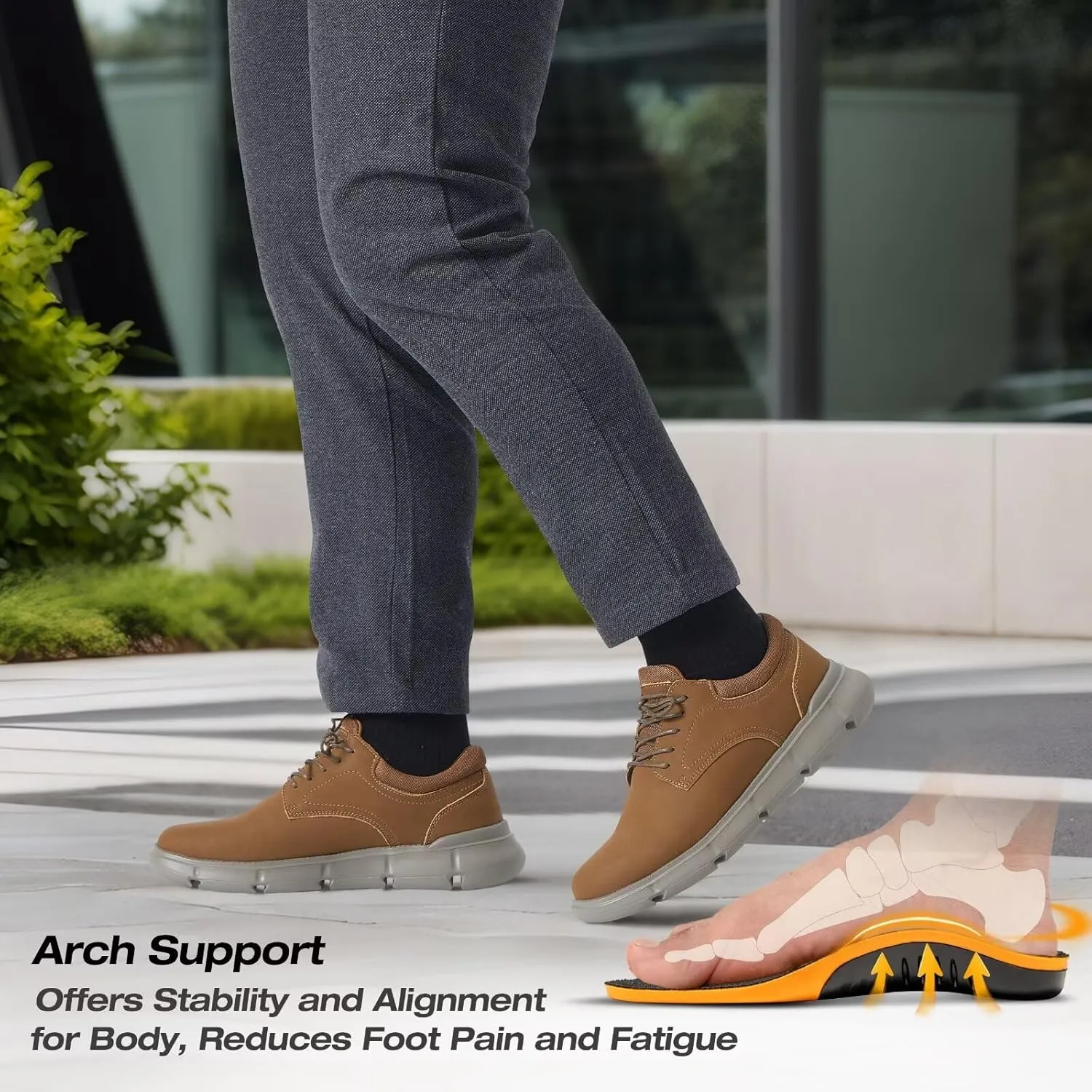 XPACS Men's Orthopedic Leather Dress Walking Shoes: Comfortable Arch Support Orthotic Plantar Fasciitis Business Casual Oxford, Flat Feet Formal Tennis Work Shoes for Foot and Heel Pain Relief
