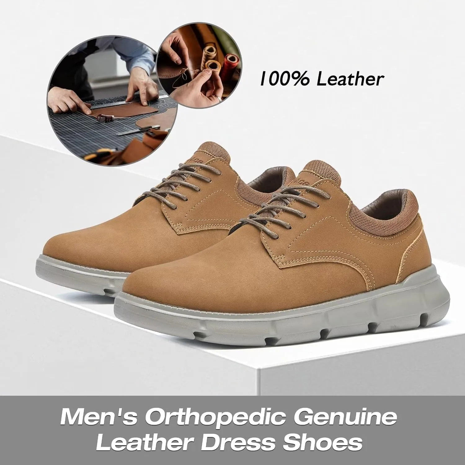 XPACS Men's Orthopedic Leather Dress Walking Shoes: Comfortable Arch Support Orthotic Plantar Fasciitis Business Casual Oxford, Flat Feet Formal Tennis Work Shoes for Foot and Heel Pain Relief