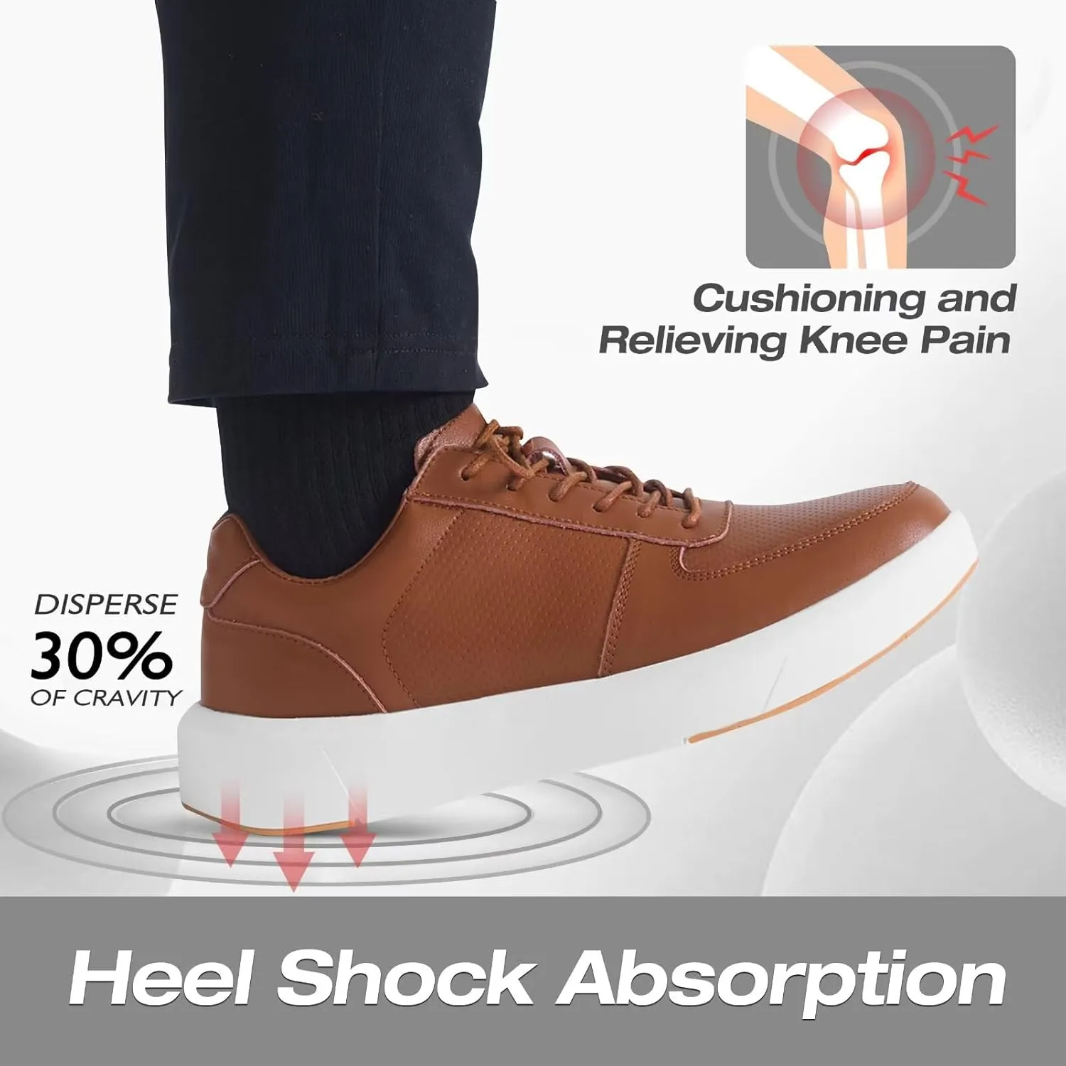 XPACS Men's Orthopedic Leather Dress Walking Shoes: Comfortable Arch Support Plantar Fasciitis Flat Feet Sneakers, Casual Business Work Adjustable Fit Heel Foot Pain Relief Orthotic Oxfords