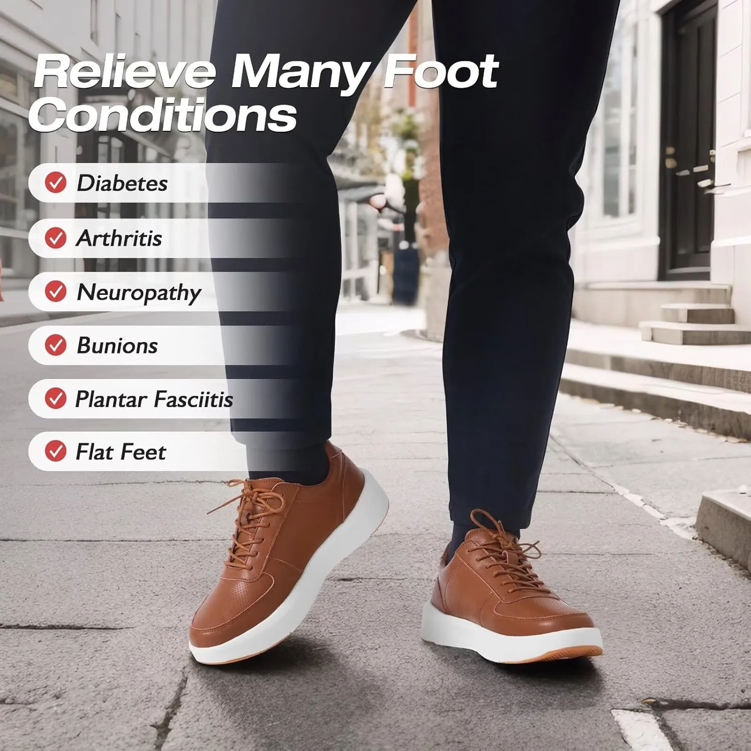 XPACS Men's Orthopedic Leather Dress Walking Shoes: Comfortable Arch Support Plantar Fasciitis Flat Feet Sneakers, Casual Business Work Adjustable Fit Heel Foot Pain Relief Orthotic Oxfords