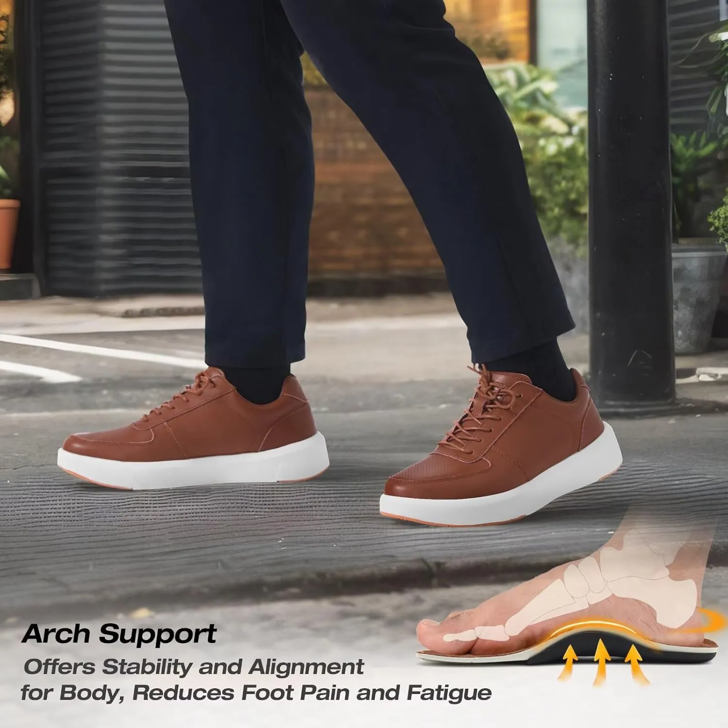 XPACS Men's Orthopedic Leather Dress Walking Shoes: Comfortable Arch Support Plantar Fasciitis Flat Feet Sneakers, Casual Business Work Adjustable Fit Heel Foot Pain Relief Orthotic Oxfords