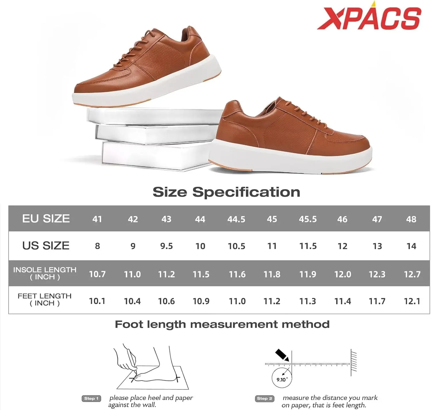 XPACS Men's Orthopedic Leather Dress Walking Shoes: Comfortable Arch Support Plantar Fasciitis Flat Feet Sneakers, Casual Business Work Adjustable Fit Heel Foot Pain Relief Orthotic Oxfords