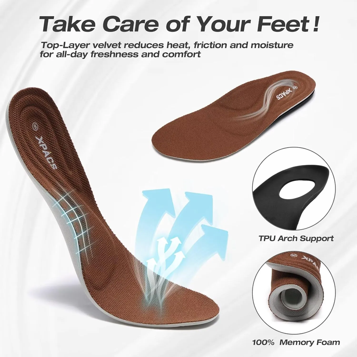XPACS Men's Orthopedic Leather Dress Walking Shoes: Comfortable Arch Support Plantar Fasciitis Flat Feet Sneakers, Casual Business Work Adjustable Fit Heel Foot Pain Relief Orthotic Oxfords