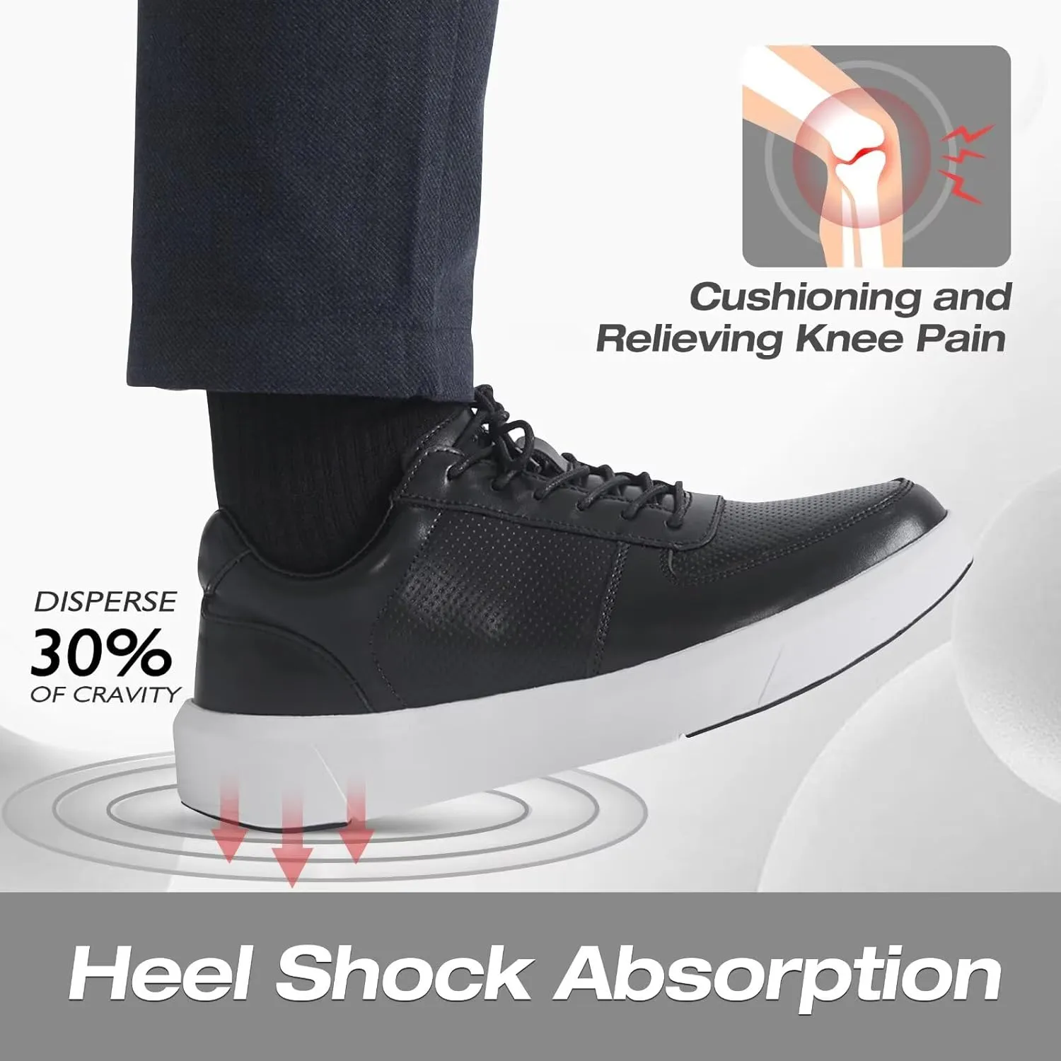 XPACS Men's Orthopedic Leather Dress Walking Shoes: Comfortable Arch Support Plantar Fasciitis Flat Feet Sneakers, Casual Business Work Adjustable Fit Heel Foot Pain Relief Orthotic Oxfords