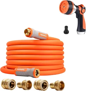 YAMATIC Garden Hose 5/8 in x 30 ft with Spray Nozzle, Ergonomic Swivel Fittings, Burst 600 PSI, Heavy Duty, Flexible and Lightweight Water Hose with 2 Set Quick Connect