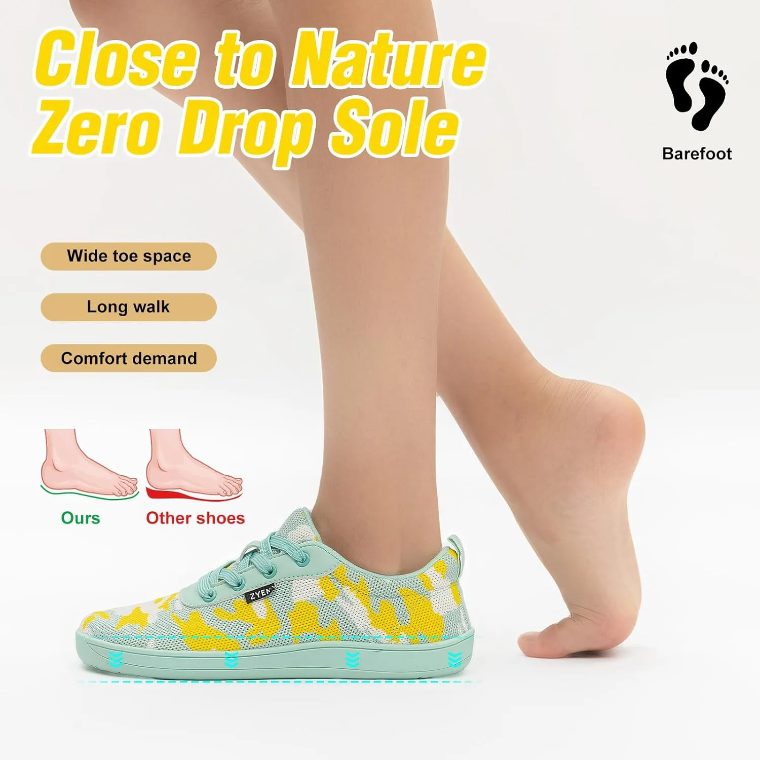 ZYEN Wide Toe Box Barefoot Shoes for Women | Wide Width Breathable Camouflage Shoes | Zero Drop Sole Fashion Non Slip Gym Sneaker Lightweight Minimalist Walking Sneaker